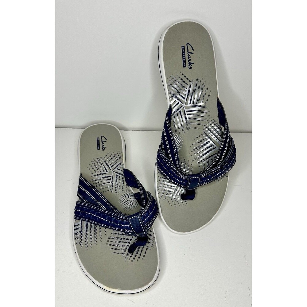 Clarks Collection Sandals Womens Sz 10 Breeze Sea Thong Flip Flop Blue Slip On